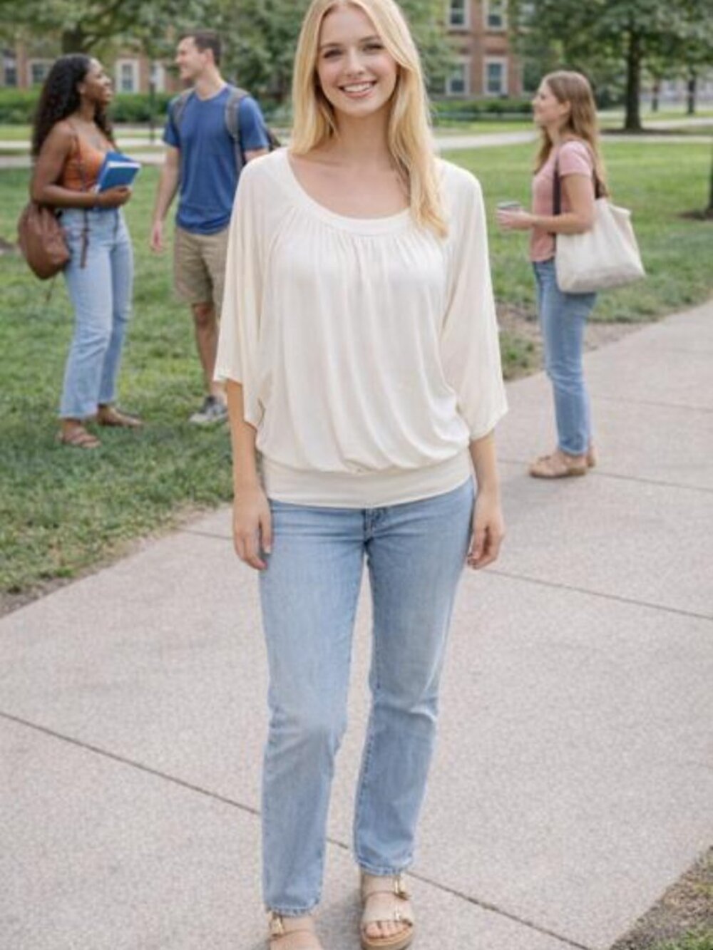 MICHAEL KORS Cream 3/4 Batwing Sleeves Scoop-Neck Blouson Top Blouse ( MED ) NWT